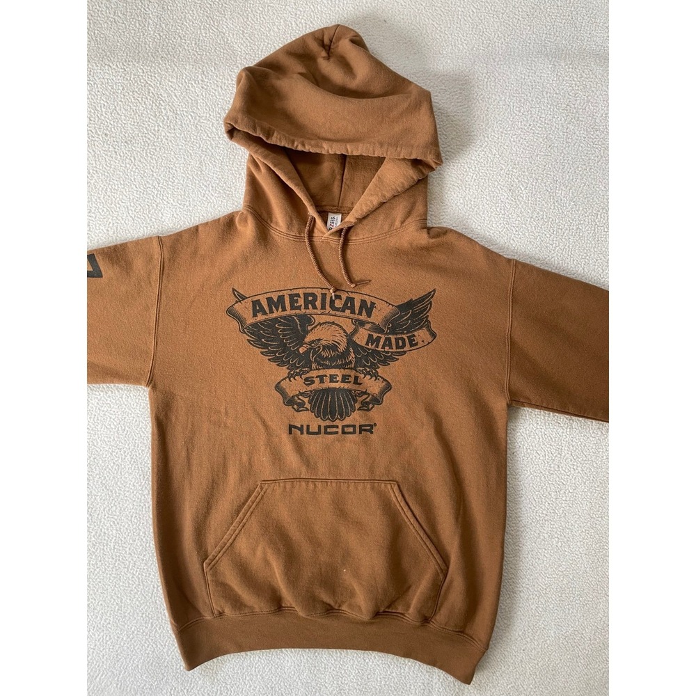 Jerzees Mens Small Hoodie Brown Nucor American Made Steel Graphic Pullover - Picture 15 of 16